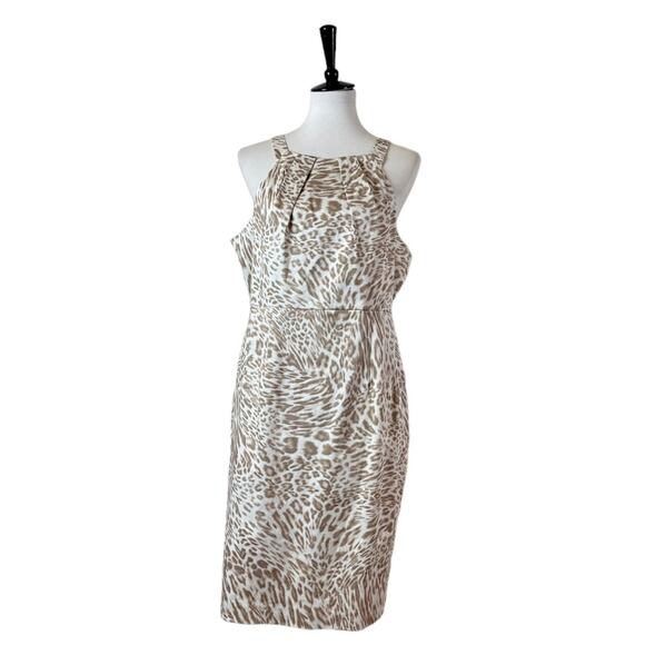 Calvin Klein Sheath Dress Animal Print Sleeveless New Tan White Women’s Size 14 - Picture 1 of 11